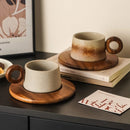 Earth Tone Ceramic Coffee Mug, Round Wooden Handle