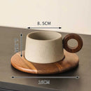 Earth Tone Ceramic Coffee Mug, Round Wooden Handle