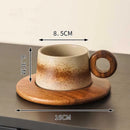 Earth Tone Ceramic Coffee Mug, Round Wooden Handle