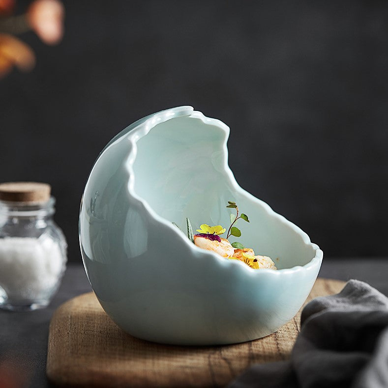 Egg-Shaped Ceramic Bowl with Asymmetrical Rim