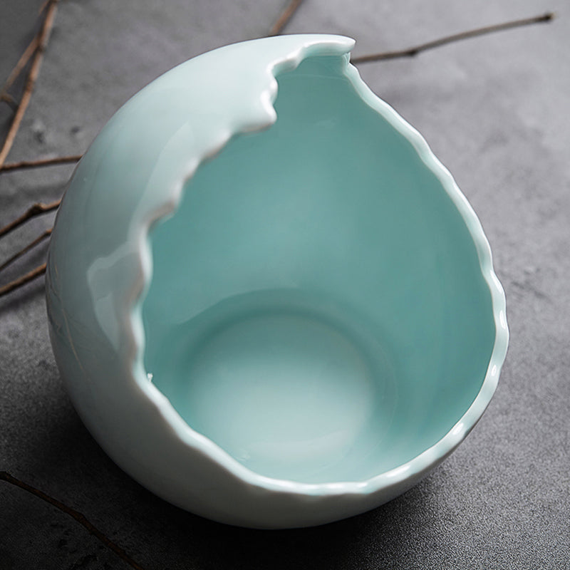 Egg-Shaped Ceramic Bowl with Asymmetrical Rim