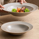 Elegant Gray Ceramic Plate with Textured Ridges