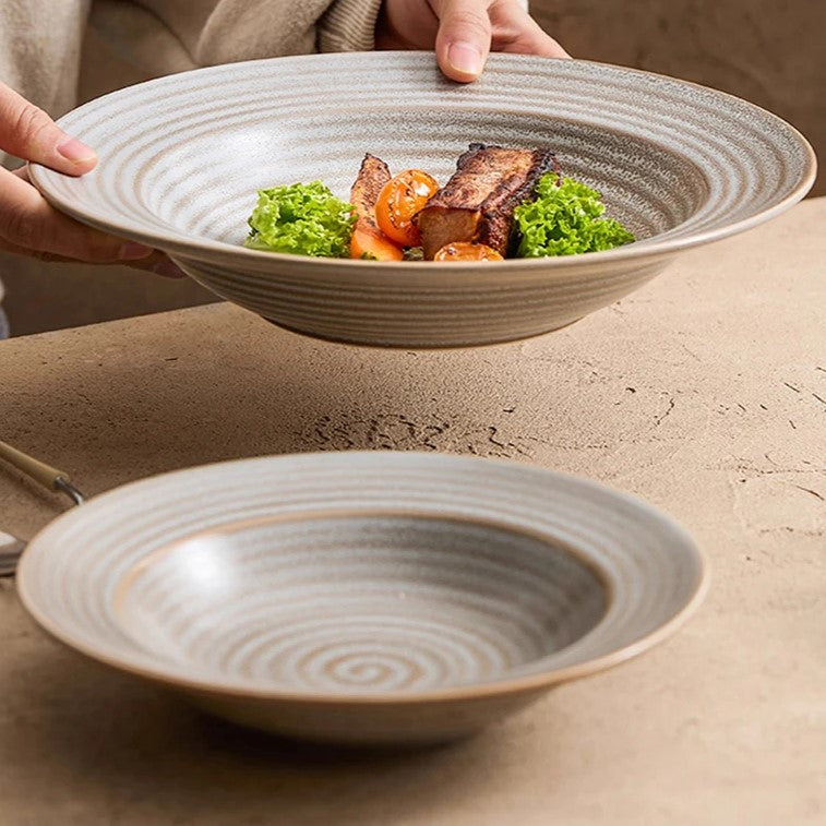 Elegant Gray Ceramic Dish with Stylish Textured Ridges