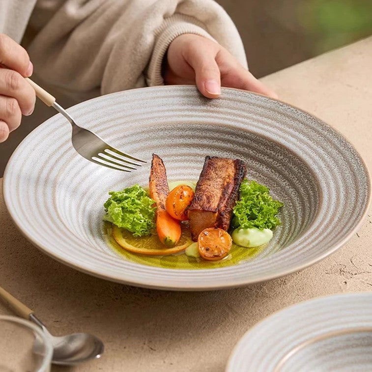 Plate With Ridges Elegant Gray Ceramic Dish with Stylish Textured Ridges