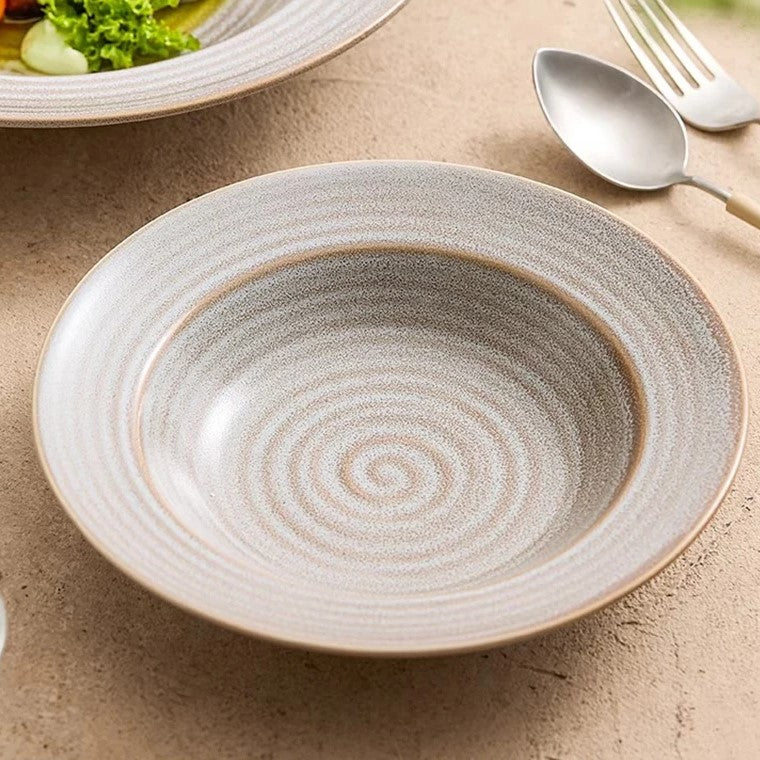 Plate With Ridges Elegant Gray Ceramic Dish with Stylish Textured Ridges