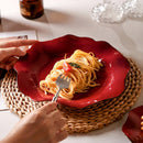 Flower Shape Red Scalloped Ceramic Bowl