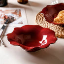 Flower Shape Red Scalloped Ceramic Bowl