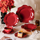Flower Shape Red Scalloped Ceramic Bowl