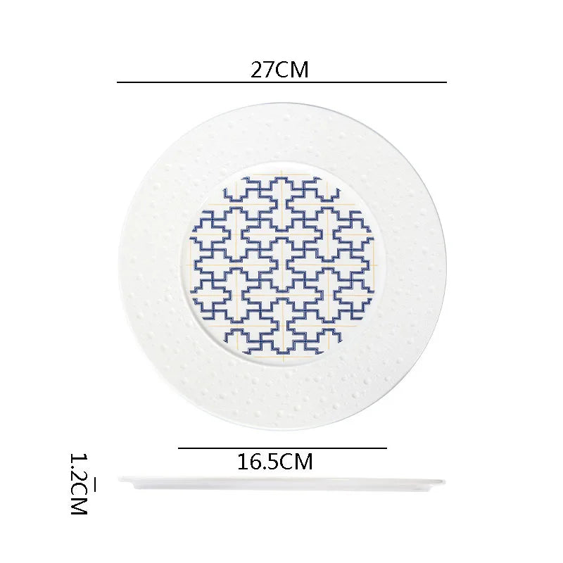 Geometric Pattern Ceramic Plate with Illustration