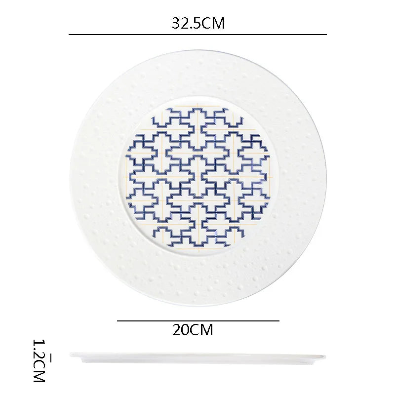 Geometric Pattern Ceramic Plate with Illustration