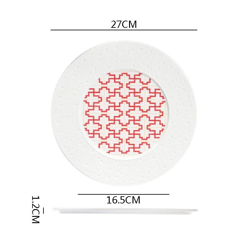 Geometric Pattern Ceramic Plate with Illustration