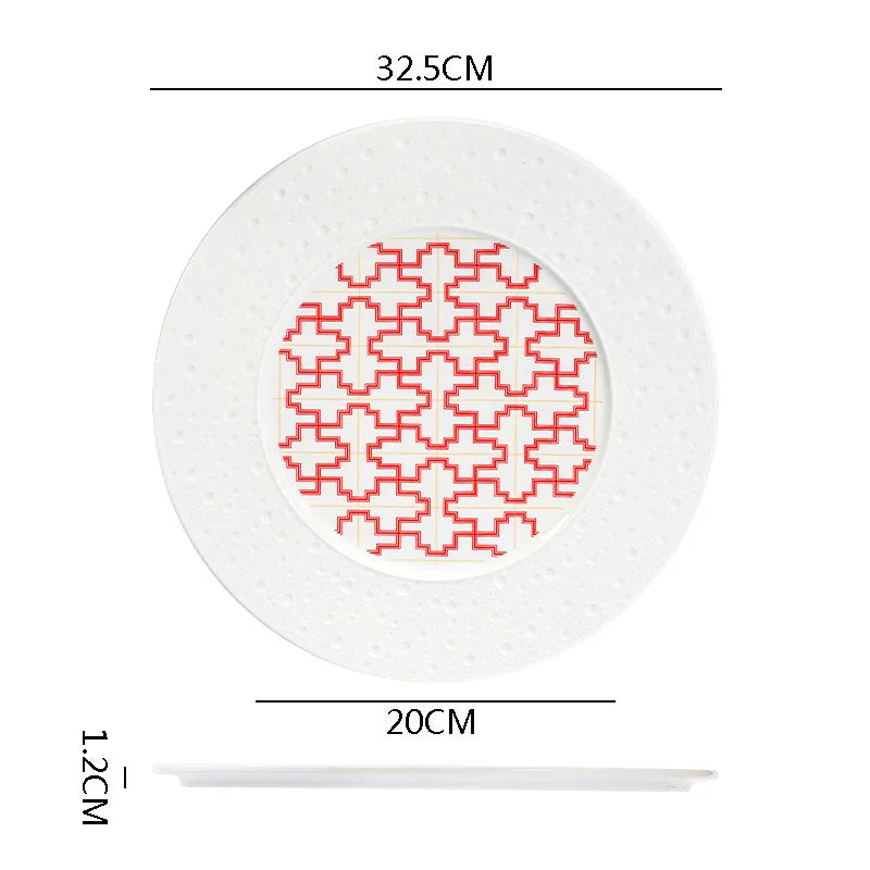 Geometric Pattern Ceramic Plate with Illustration