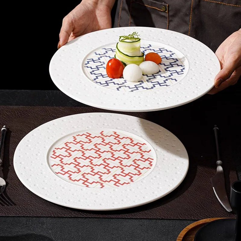 Geometric Pattern Ceramic Plate with Illustration