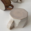 Geometric Textured Ceramic Coffee Mug, Artisan Glaze, Round Handle