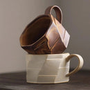 Geometric Textured Ceramic Coffee Mug, Artisan Glaze, Round Handle
