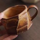 Geometric Textured Ceramic Coffee Mug, Artisan Glaze, Round Handle