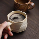 Geometric Textured Ceramic Coffee Mug, Artisan Glaze, Round Handle