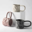 Glossy Ceramic Coffee Mug, Sculpted Texture, Oversized Loop Handle