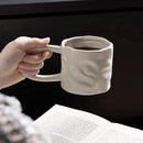 Glossy Ceramic Coffee Mug, Sculpted Texture, Oversized Loop Handle