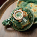 Green Reactive Glaze Ceramic Coffee Cup and Saucer, Round, Artisan Finish