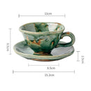 Green Reactive Glaze Ceramic Coffee Cup and Saucer, Round, Artisan Finish