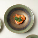 Green Round Ceramic Soup Plate, Reactive Glaze, Vintage Style, for Sashimi and Salad, 6.4–9.7 in