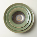 Green Round Ceramic Soup Plate, Reactive Glaze, Vintage Style, for Sashimi and Salad, 6.4–9.7 in