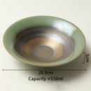 Green Round Ceramic Soup Plate, Reactive Glaze, Vintage Style, for Sashimi and Salad, 6.4–9.7 in