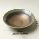 Green Round Ceramic Soup Plate, Reactive Glaze, Vintage Style, for Sashimi and Salad, 6.4–9.7 in
