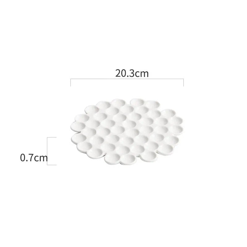 Innovative White Ceramic Plate with Honeycomb Design