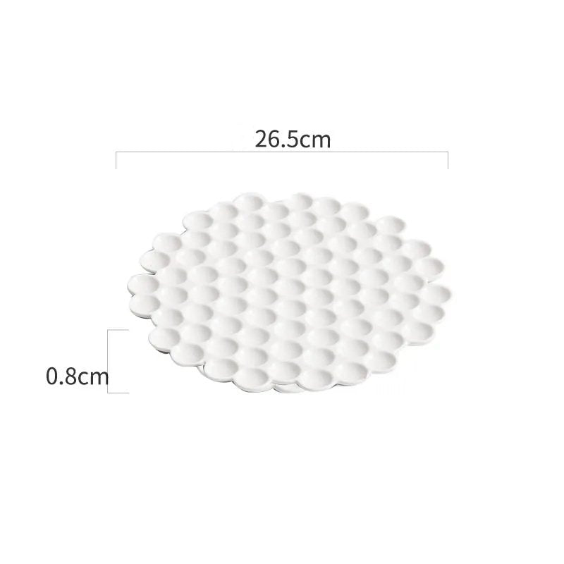 Innovative White Ceramic Plate with Honeycomb Design