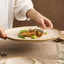 Ivory Ceramic Plate with Reactive Beige Rim