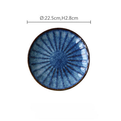 Japanese Artisanal Blue Ceramic Dinner Plate