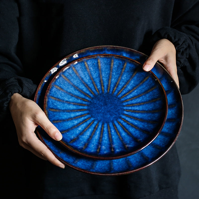 Japanese Artisanal Blue Ceramic Dinner Plate