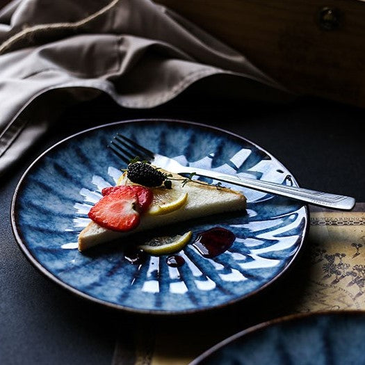 Japanese Artisanal Blue Ceramic Dinner Plate