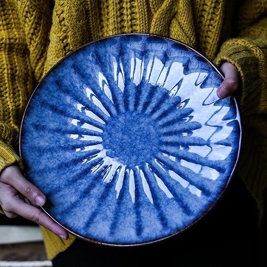 Japanese Artisanal Blue Ceramic Dinner Plate