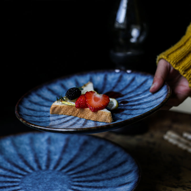 Japanese Artisanal Blue Ceramic Dinner Plate