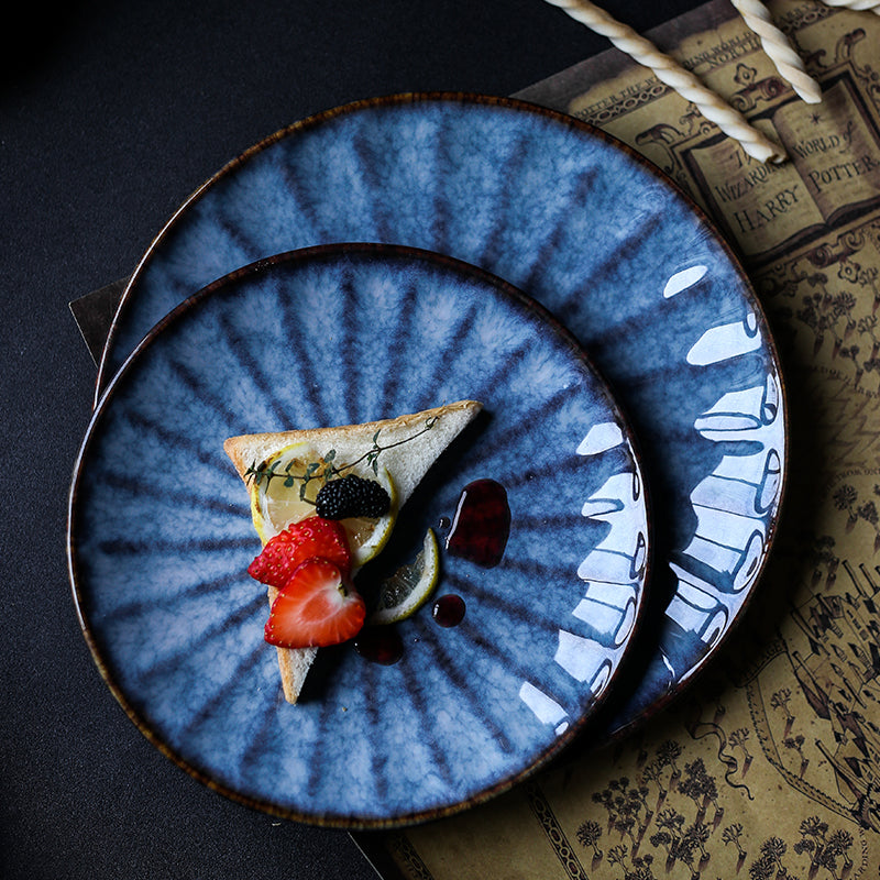 Japanese Artisanal Blue Ceramic Dinner Plate