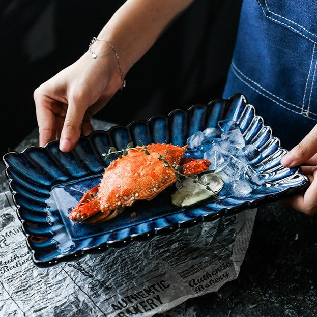 Japanese Kiln Glazed Ceramic Sushi Plate