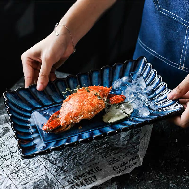 Japanese Kiln Glazed Ceramic Sushi Plate