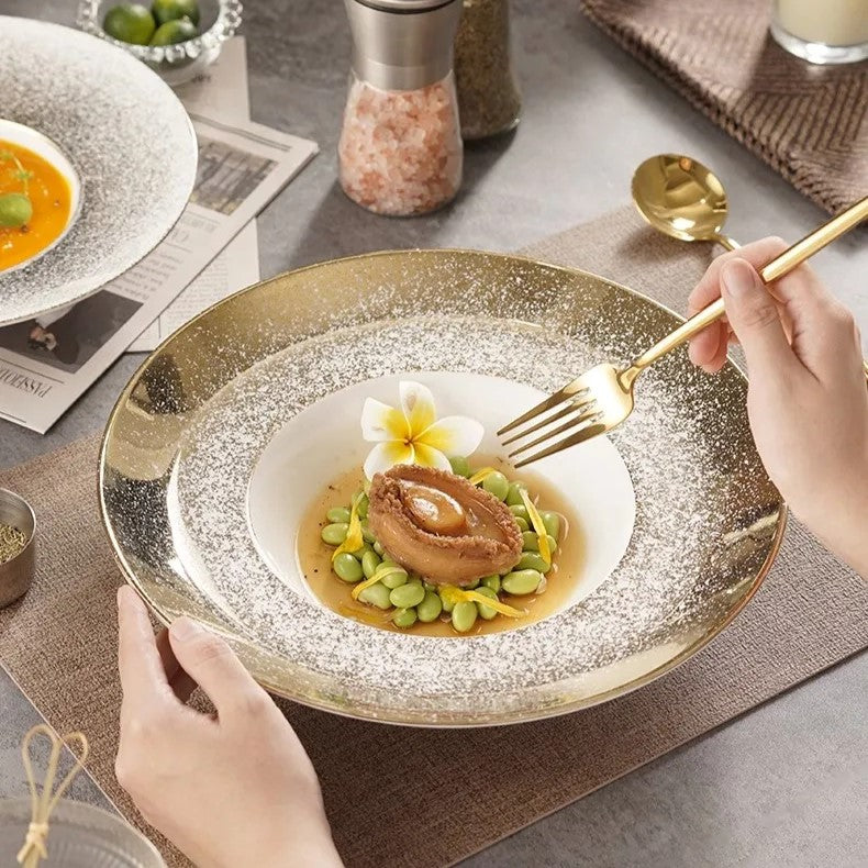 Luxurious Gold-Silver Gradient Soup Plate