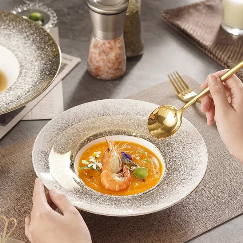 Luxurious Gold-Silver Gradient Soup Plate