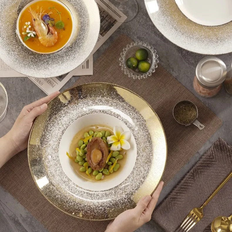 Luxurious Gold-Silver Gradient Soup Plate