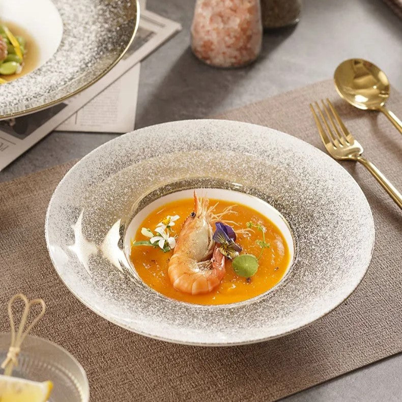 Luxurious Gold-Silver Gradient Soup Plate