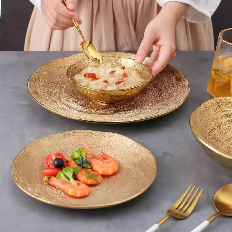 Luxurious Gold Textured Ceramic Plates Perfect for Elegant Dining