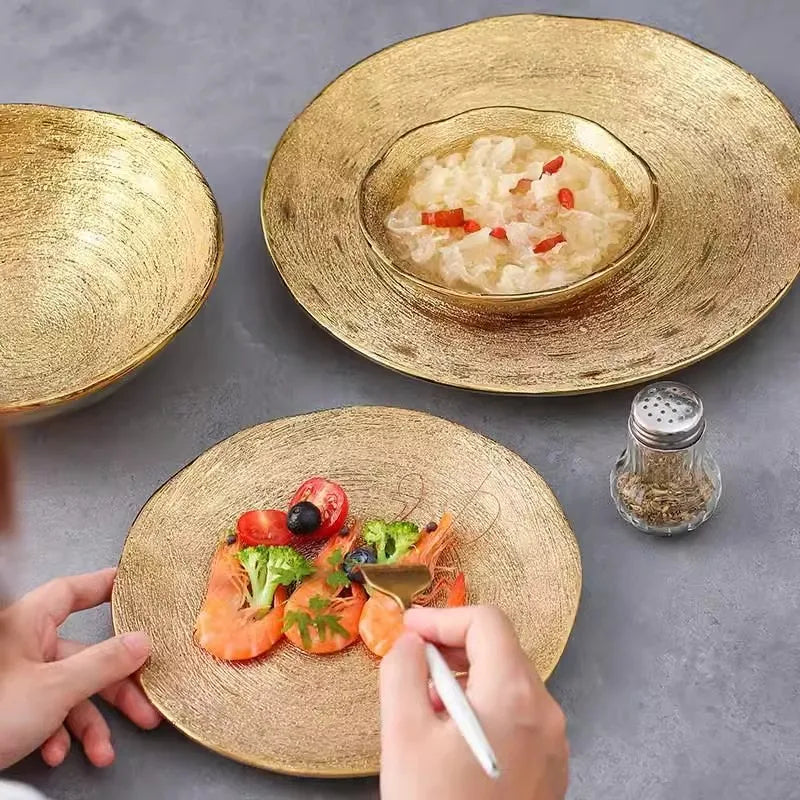 Luxurious Gold Textured Ceramic Plates Perfect for Elegant Dining