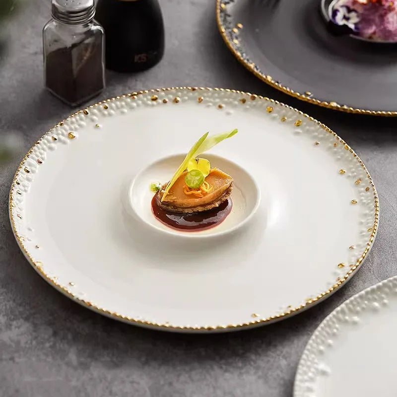 Luxury Gold-Beading Ceramic Dinner Plate