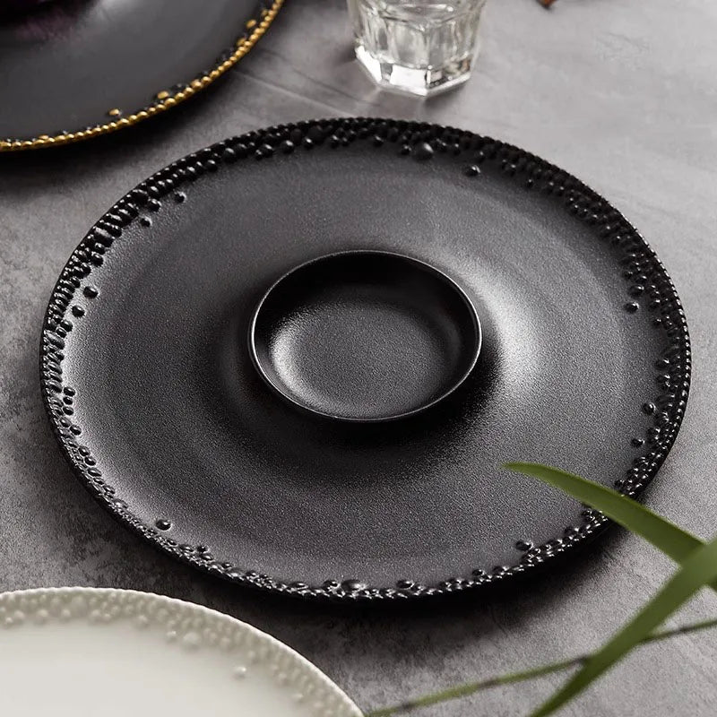 Luxury Gold-Beading Ceramic Dinner Plate