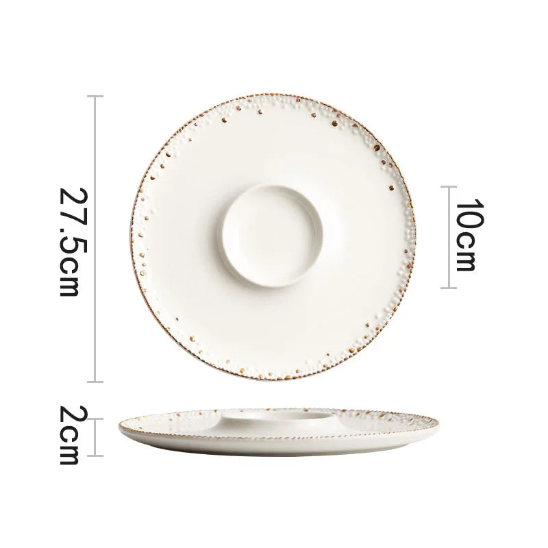 Luxury Gold-Beading Ceramic Dinner Plate