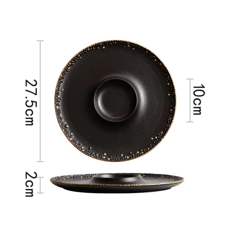 Luxury Gold-Beading Ceramic Dinner Plate